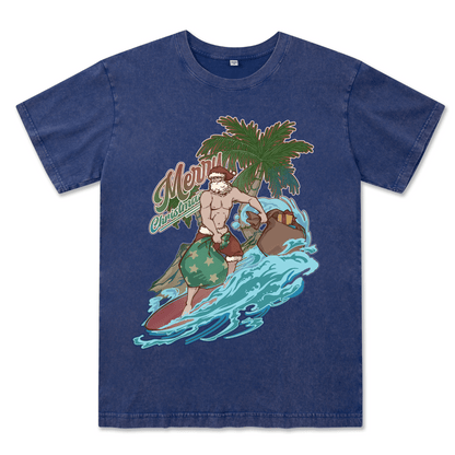 Santa Claus Surfing Washed Tee