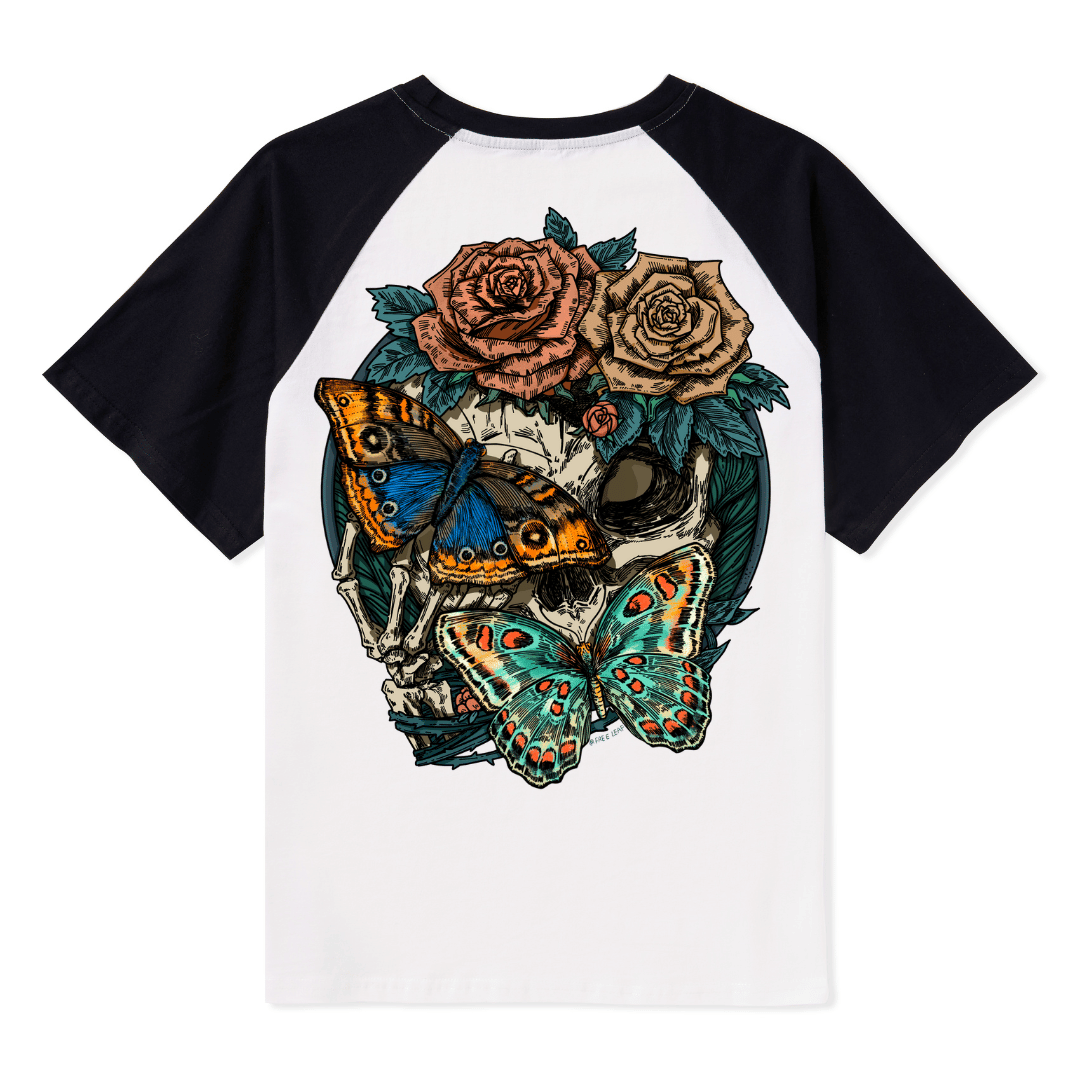 Floral Skull Raglan Short Sleeve Top