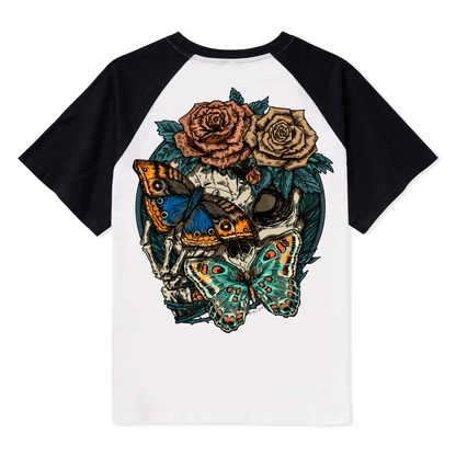 Floral Skull Raglan Short Sleeve Top