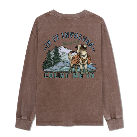 Hiking & Dogs Adventure Washed Long Sleeve Top