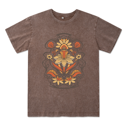 Spring Flower Front-printed Washed Tee