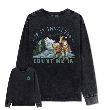 Hiking & Dogs Adventure Washed Long Sleeve Top